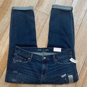Old Navy Mid rise Distressed Boyfriend Jeans with Rolled Cuffs